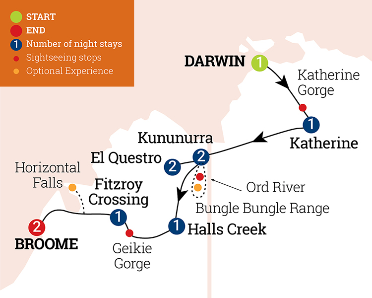 Untamed Kimberley itinerary map - image courtesy of AAT Kings.